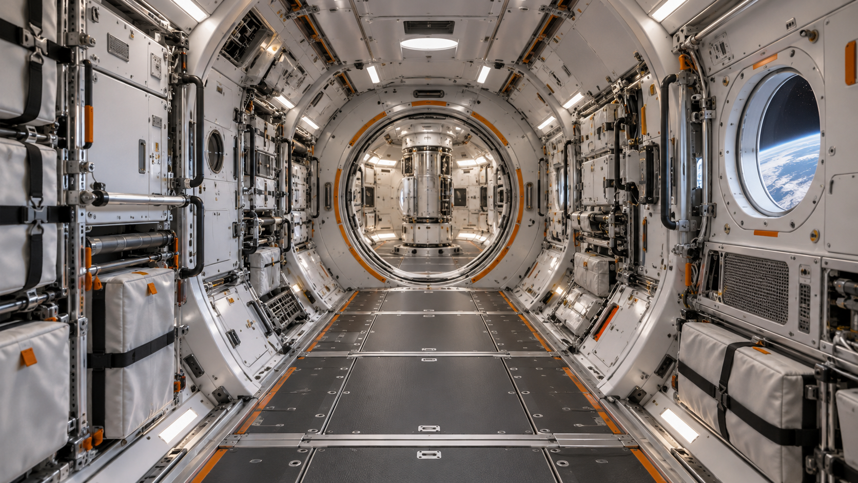 ARLO laboratory interior concept, showing equipment racks and a connecting hatch